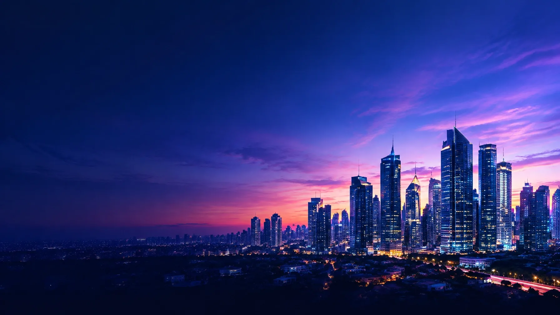 Manila business district at dusk